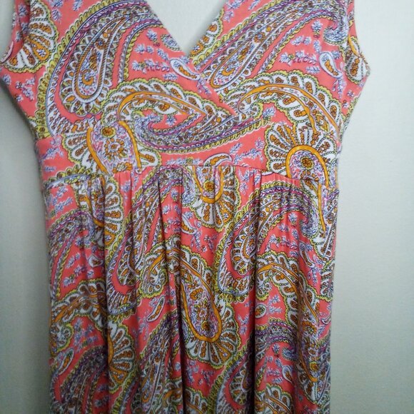 Old Navy Dress Women XS Sleeveless Sundress V-neck Stretch Pattern Pink Yellow - Picture 13 of 14